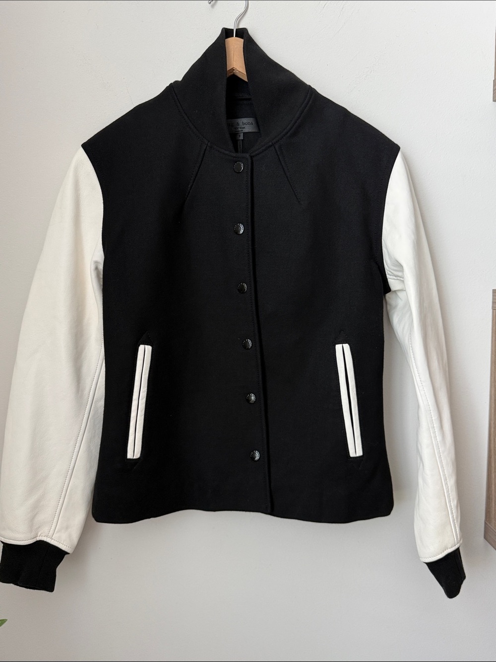 rag & bone Black and White Varsity Bomber Jacket